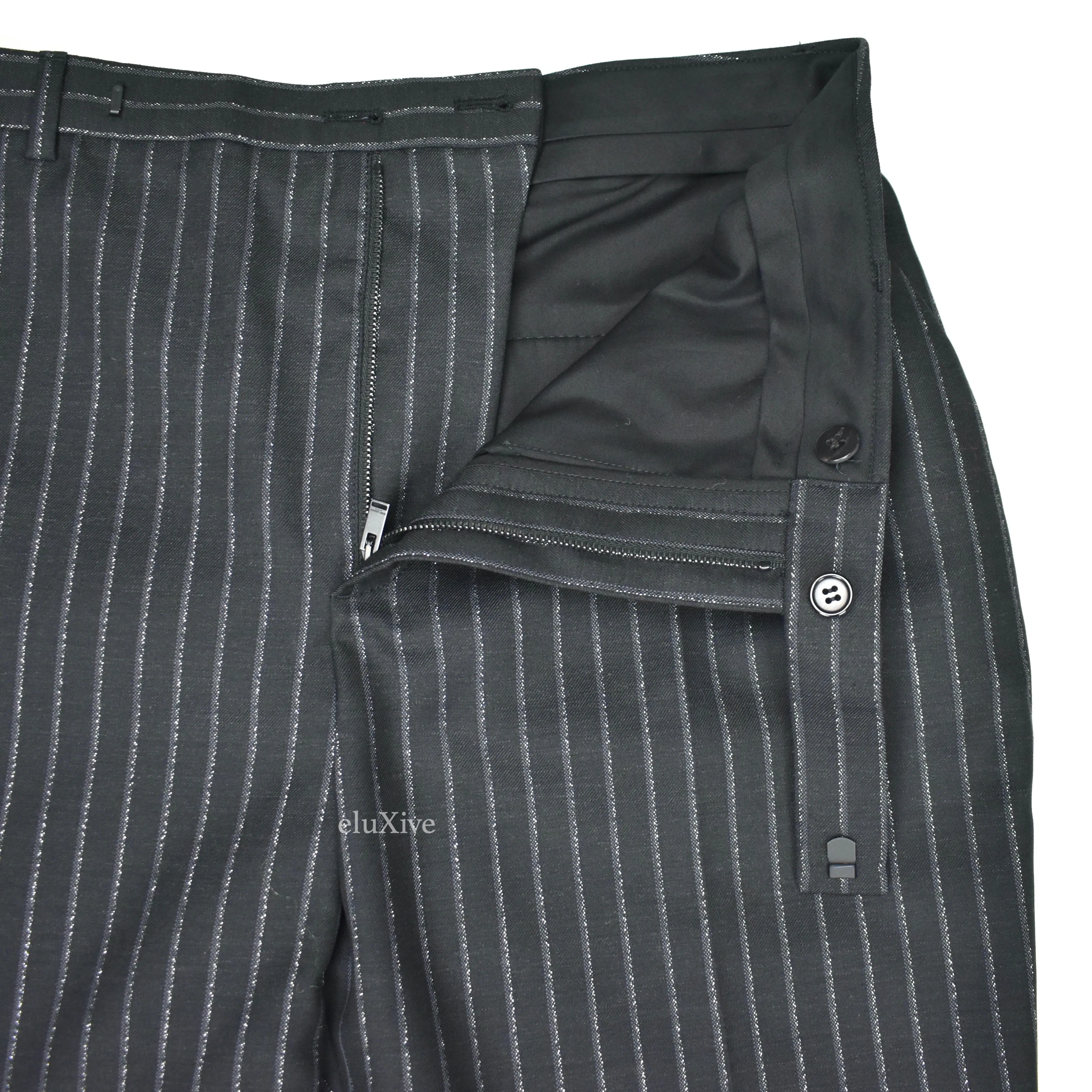 Saint Laurent - Black Metallic Stripe Wool / Silk Pants